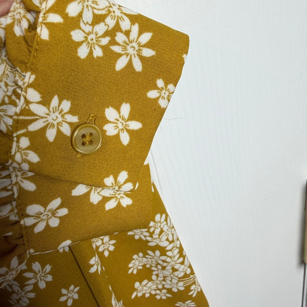 Ann Taylor Women Blouse M Yellow Floral Tiered Ruffle Flowy Cottagecore Boho - Picture 6 of 8